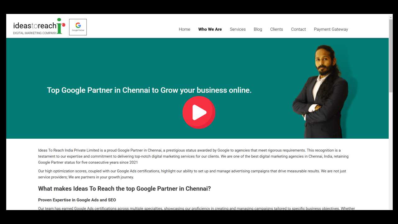 A YouTube video thumbnail in which a web page with a well-dressed executive is seen and the video title is 'How to Rank on Google AI Overviews and AI Search'
