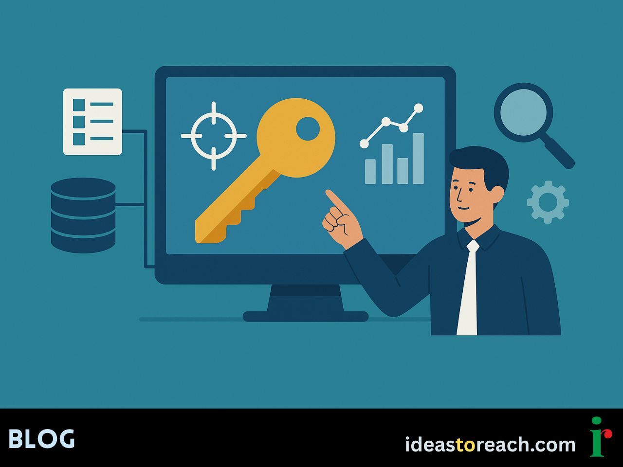 Professional highlighting data charts and structured database icons as the key to success in AI-driven search.